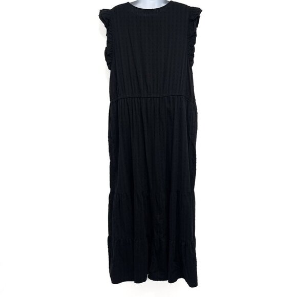 Sonoma Smocked Swiss Dot Ruffle Button Front Maxi Dress Black 1X Plus Size - Picture 3 of 9